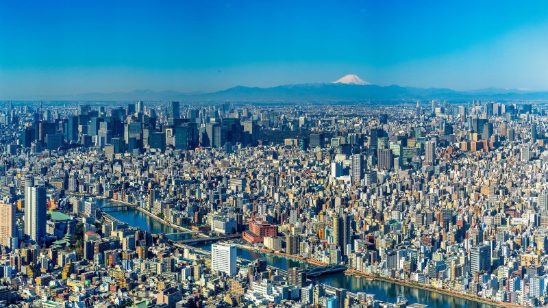 Tokyo from above. Tokyo is the capital of Japan, and one of the biggest  cities in the world. It has a population of 14million, with a Metropolitan  population of almost 40million. It